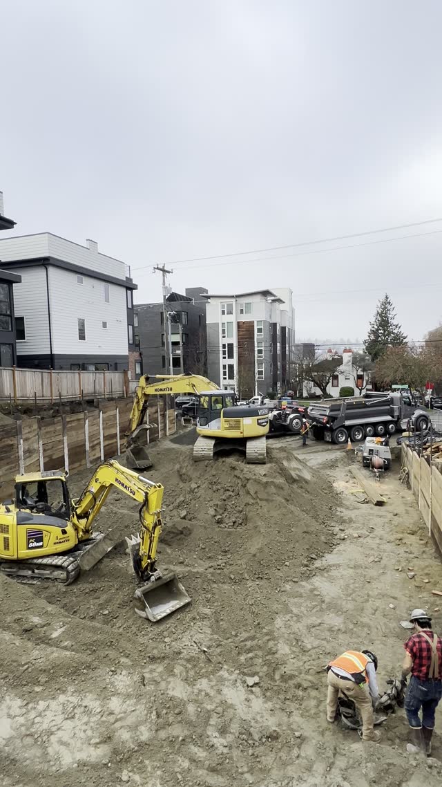 Mass excavation with the shoring wall in place