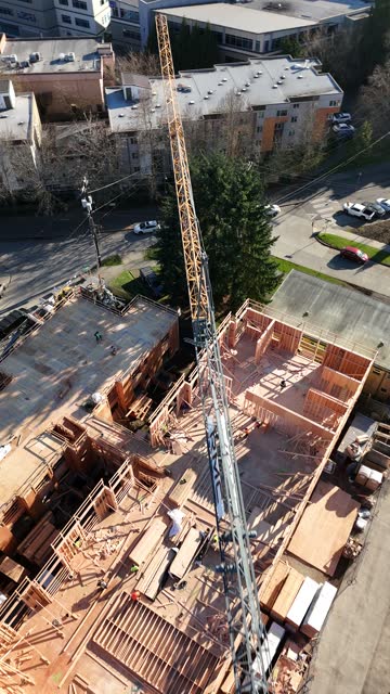 Tower crane over the framed floor