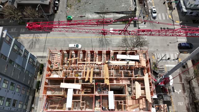 Wood framing under the tower crane