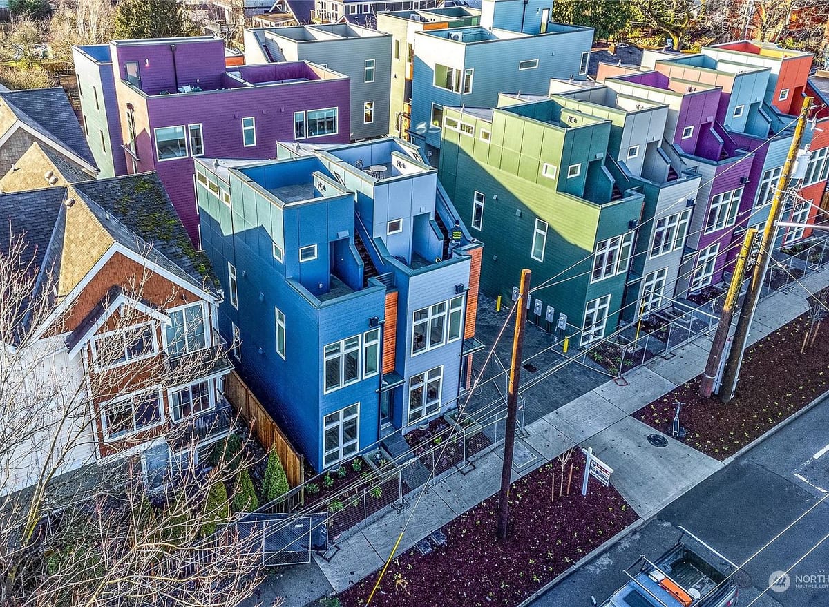 Aerial view of the colorful rowhouses