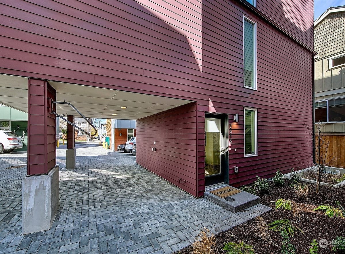 Entry walkway between the homes
