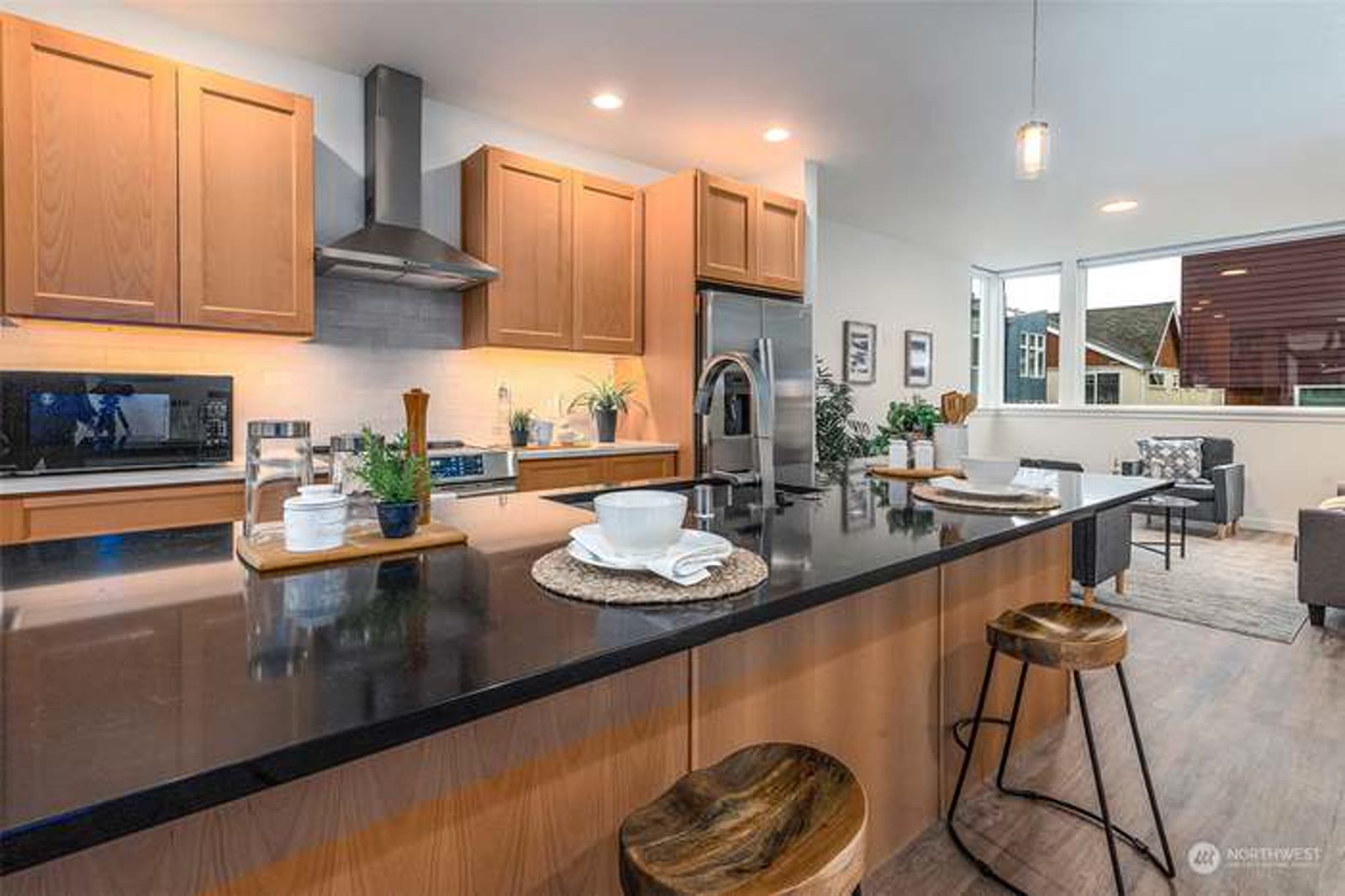 Finished kitchen with island seating