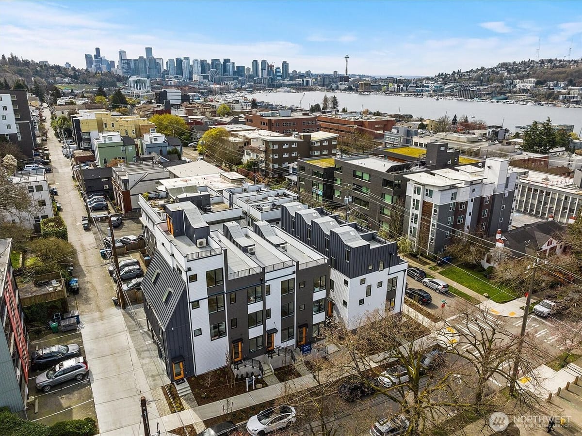Aerial view with the Seattle skyline