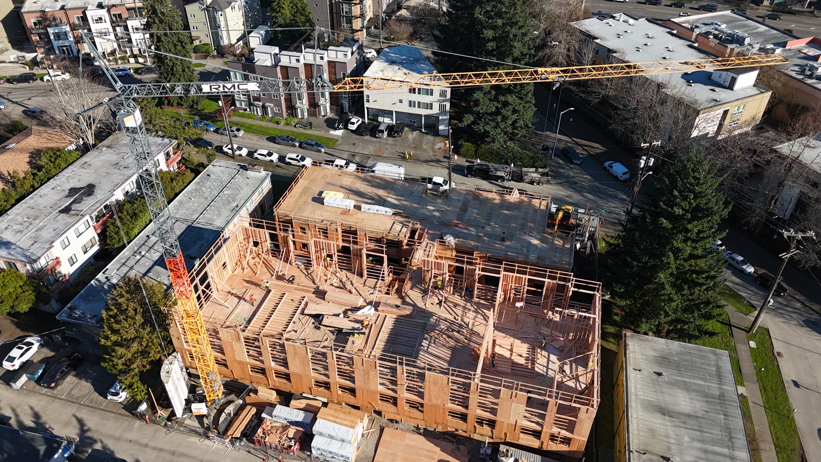Framing progress on both buildings